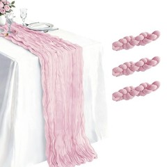 3 Pack Light Pink Cheesecloth Table Runner 21 x 120 21″×120“-3pcs,