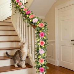 6.5 FT Artificial Flower Garlands with Fairy Light, Pink 2Pcs Pink With Light