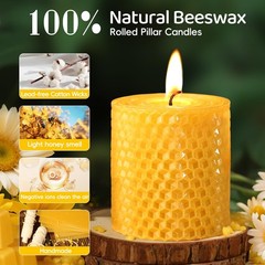 Makalone Hand-Rolled Beeswax Candles2.8X3In-3Pcsall Natural Honeycomb Beeswax