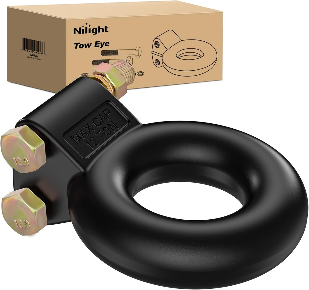 Heavy Duty Pintle Hitch Lunette Ring Tow Eye,3″ ID, 26,455 Lbs（12T） Capacity,Bla