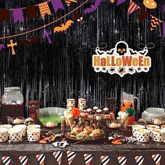 Fringe Curtain Party Streamers 2Pack 3.3×8.3 Ft 3.3 x 8.3 Ft (Pack of 2) Black