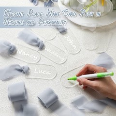 24 Pcs Acrylic Place Cards Wedding Clear 3.54×1.77 Inch Blank Dusty Blue Ribbon
