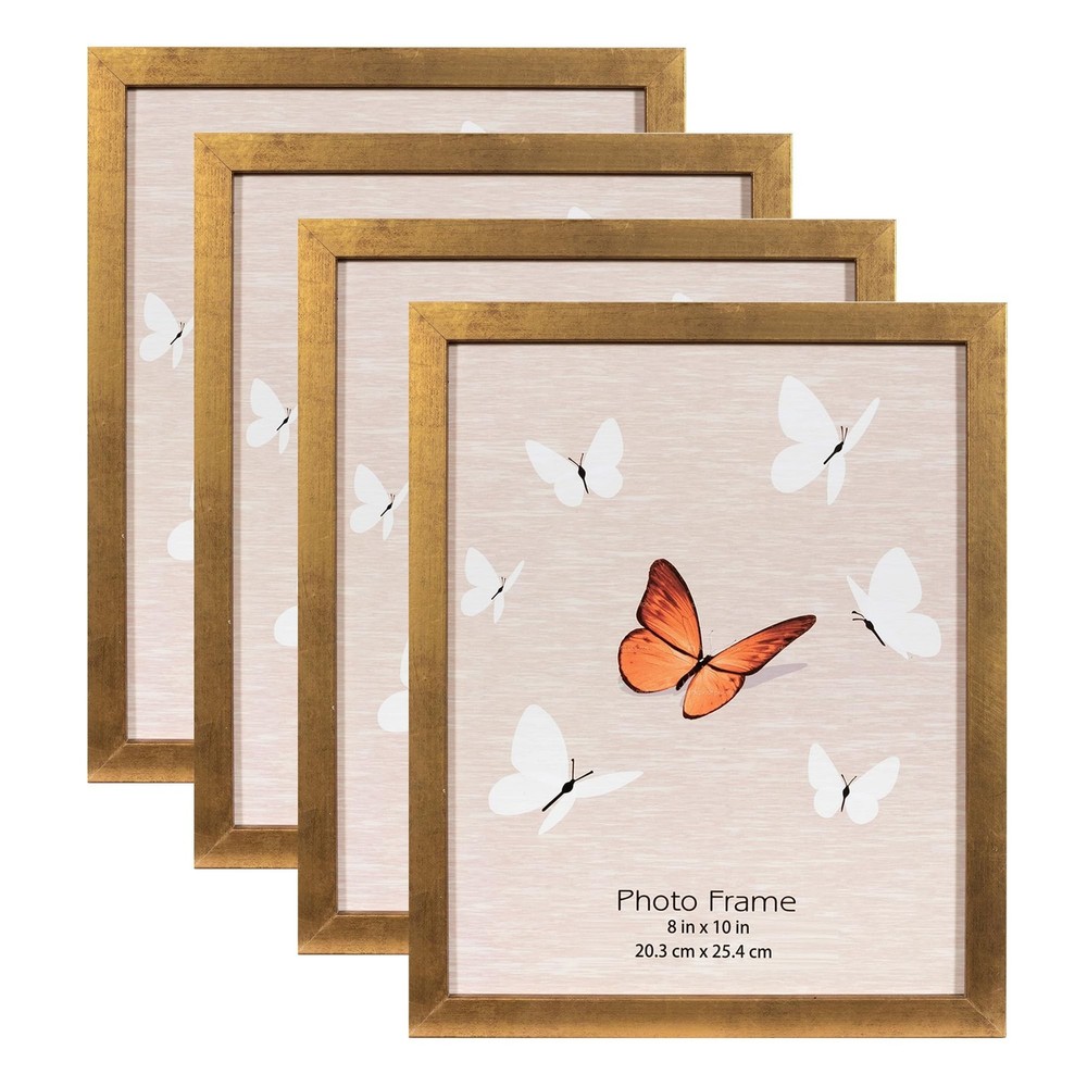 Gold 8×10 Picture Frame set of 4, Display 8×10 without Mat Wall Gallery Photo…