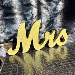 Gold Wood Wedding Table Décor Sign Set, Freestanding Mr Mrs & Ampersand