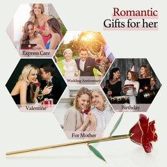Easegain Gold Dipped Rose 24k Red Straight Stem, (With Stand)