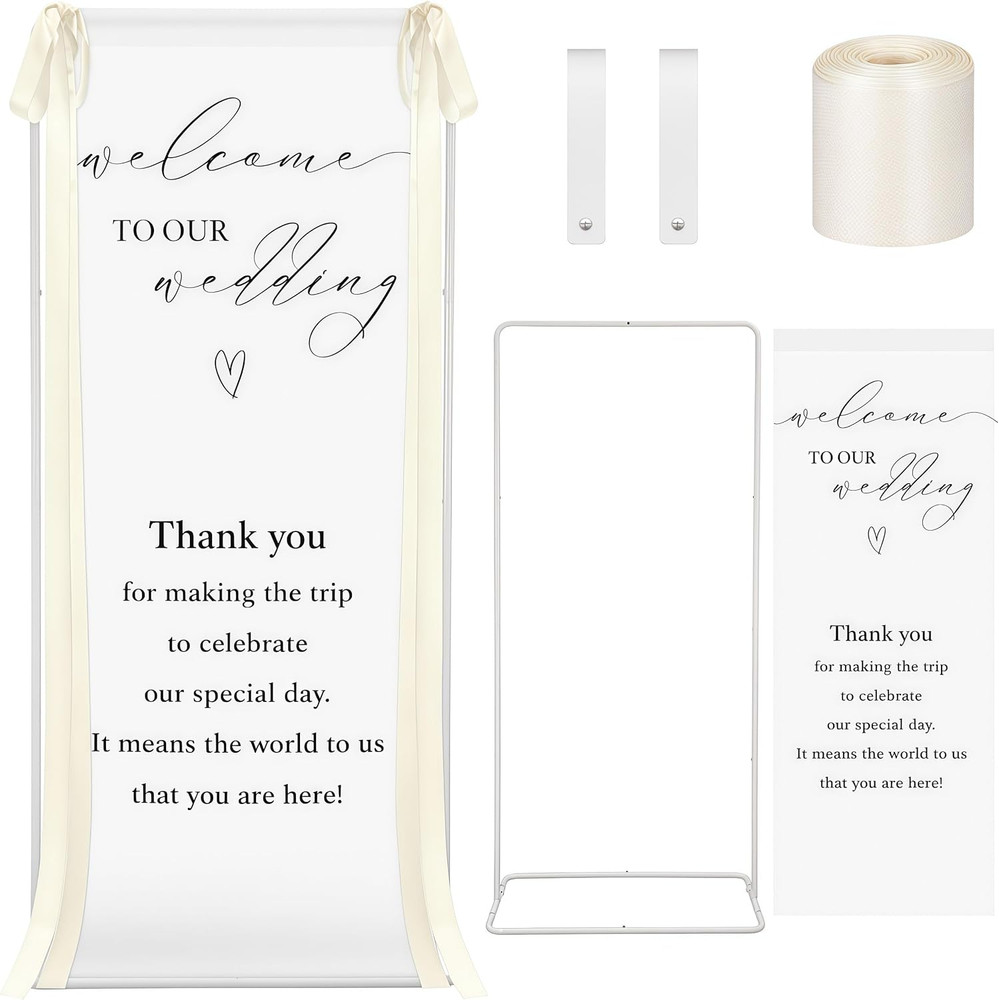 Elegant Wedding Welcome Sign Stand with Adjustable Easel and Satin Ribbon