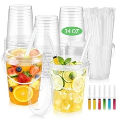 30 Sets 34 oz Drink Buckets with Lids and Straws, Disposable 30 PCS Clear