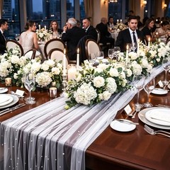 2 Pcs Pearl Table Runner, 10 Feet White Tulle Fabric Table Cloth 31 x 120 Inch