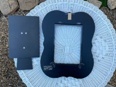Mr & Mrs Wood Picture Frame Wedding Sign Black Distressed Burlap Bow Table Wall