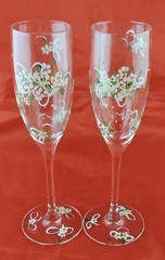 ELEGANT CHAMPAGNE FRANCE FLUTE/GLASS PAIR BLOSSOM FLOWER STEMWARE WEDDING
