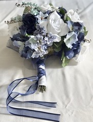 Navy & White Silk Flower Bouquet For Bride / Wedding