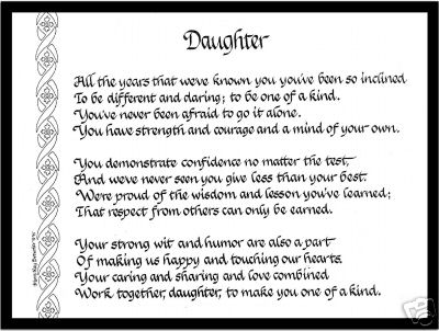 DAUGHTER 8×10 Matted Calligraphy from Both Parents