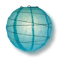 8/12/16″ Water Blue Round Paper Lanterns, Irregular Ribbing (3-Pack Cluster)
