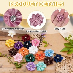 100 Pcs Ribbon Flowers, 1.2 in Fabric Flowers with Rhinestones, Dusty Rose