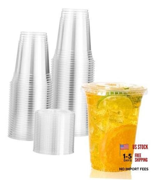 160 Pack 16 OZ PET Clear Plastic Cups with Lids, 16 OZ Crystal 16 OZ Clear