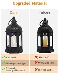 Mini Lantern with Flickering LED Candles,Vintage Black Decorative Black-6Pcs