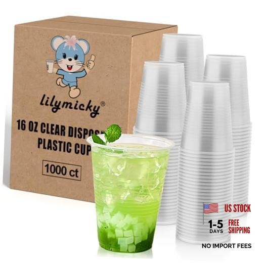1000 PACK 16 oz Clear Plastic Cups, Cold Disposable Party 16 OZ-1000ct