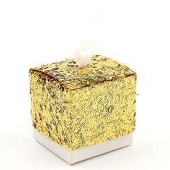 25 GOLD WHITE Sequin Glittered FAVOR BOXES Ribbon Mini Gift Holders Party Events