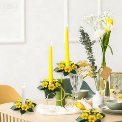 PCS Spring Daisy Taper Candle Rings Wreaths 1.38″ Mini Spring Summer 4 Yellow