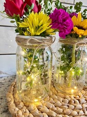 Lighted Mason Jar Vase with Fairy Lights, Rustic Floral Centerpiece