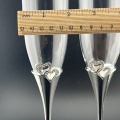 Set of 2 LENOX Creative Heart Shape Champagne Flutes With Rhinestone Hearts