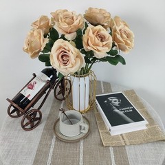 ATFL 12 Pcs Fall Silk Champagne Roses，Flower Diameter 4 »,Artificial Ros