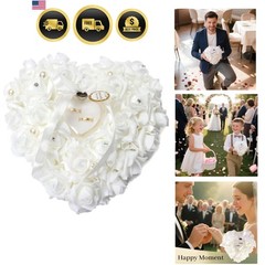 Wedding Ring Pillow, Irovy Ring Bearer Holder Pillows Heart Shape Rose Lace C…