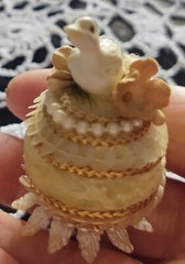 Antique Egg Porcelain Bird w Faux Pearls Sequins Velvet Flowers Cake Topper?