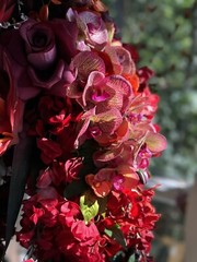 36”L Wedding Bouquet Large Cascade Real Feel Faux Flower Orchid Paradise Red