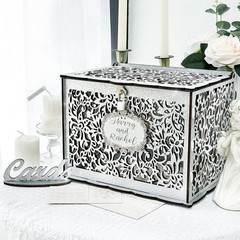 Silver Wedding Card Box with Lock, Wooden Gift Card Box for wedding decoratio…