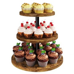 3 Tier Cupcake Stand,Wood Durable Cupcake Tower,Round Serving Display Round-1