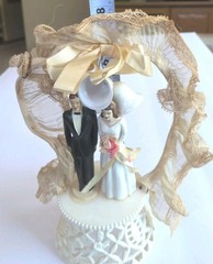 Vintage Wedding Cake Topper Bride Groom Lace Bell Lace