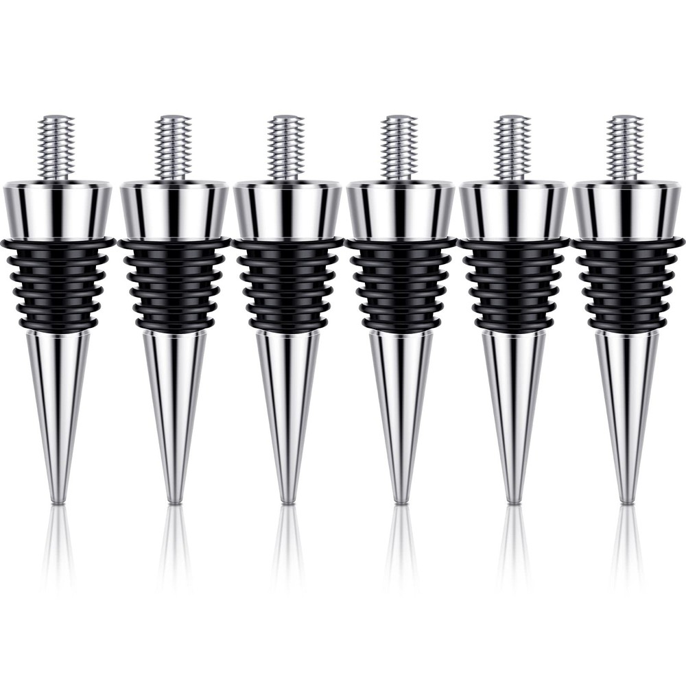 6 Pieces Metal Bottle Stopper 16 x 3/8 16 x Thread Size, Silver/Black