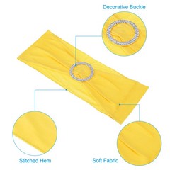 50Pcs 14″x5″ Stretch Chair Sashes Bows Chair Bands Sash with Buckle, Yellow