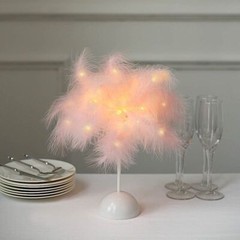 15″ Feather Desk Lamp Decorative LED Light Table Centerpiece Home Supplies