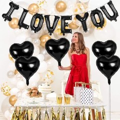 16 Inch Black I Love You Letter Balloons,18 Inch Black-i Love You and Heart