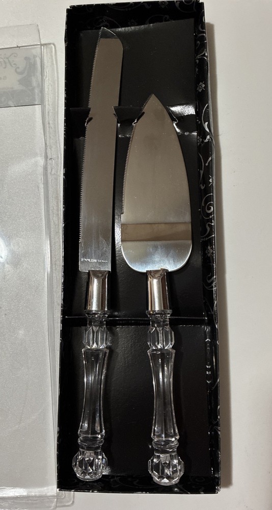 Wedding Cake Server And Knife Set With Clear Decorative Faux Crystal Handles