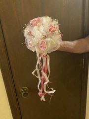 Cascading Bridal Bouquet with Pink & Roses (lg 33 inches) (sm 24 inches)