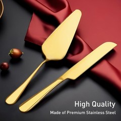 Wedding Cake Knife and Server Set Stainless Steel Gold Cake Cutting Set for