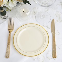 Plastic IVORY with Gold Rim 6″ PLATES Disposable Party Wedding WHOLESALE