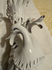 Table Centerpieces White Porcelain Swan Vase Planters Pierced Reticulate Design