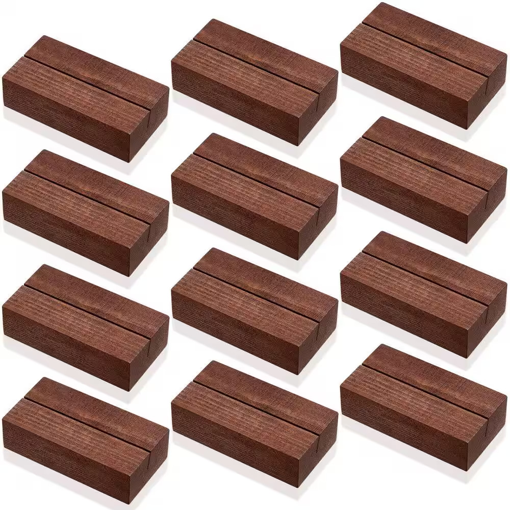3 In. X 0.8 In. Walnut Pedestal Wood Place Card Holder Set of 12 Pcs Number Stan