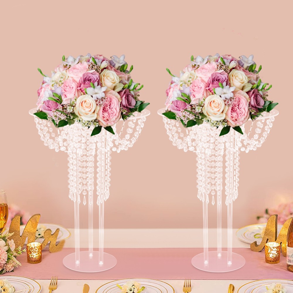 2Pcs 23.62in Clear Acrylic Flower Stands For Wedding Aisle Reception Decor