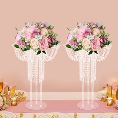 2Pcs 23.62in Clear Acrylic Flower Stands For Wedding Aisle Reception Decor
