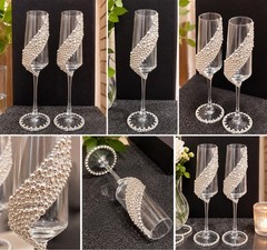 Ivory Pearl Champagne Glasses Set of 2 Handmade Wedding Couple Gift