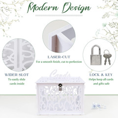 PVC Hollow Wedding Envelope Box with Lock and Card Sign, Secure Money Box for We