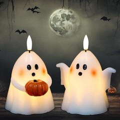 Halloween Ghost Flameless Candles with Timer Real Wax Battery A-2 Ghost Pumpkin