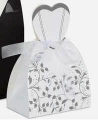 Wedding Favor Boxes Bride Pack of 10, (31 packages available) White/Silver Dress