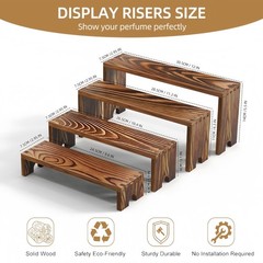 Mogenxoye Large 4 Set Wood Tone Wooden Tiered Display Stands 4 Tier Stackable