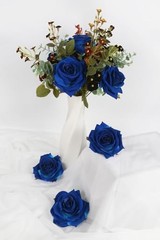 Blue Artificial Roses 16pcs Velvet Royal Blue Roses Silk 3.94″ Royal Blue